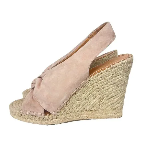 JOIE Kaili Leather Jute Wedge Platform Espadrille Wedge Blush Pink Size 40 - Picture 1 of 6